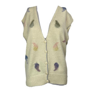 Pronto‎ Moda Sweater Womens Large Ivory Knit Wool Vintage V-Neck Cardigan